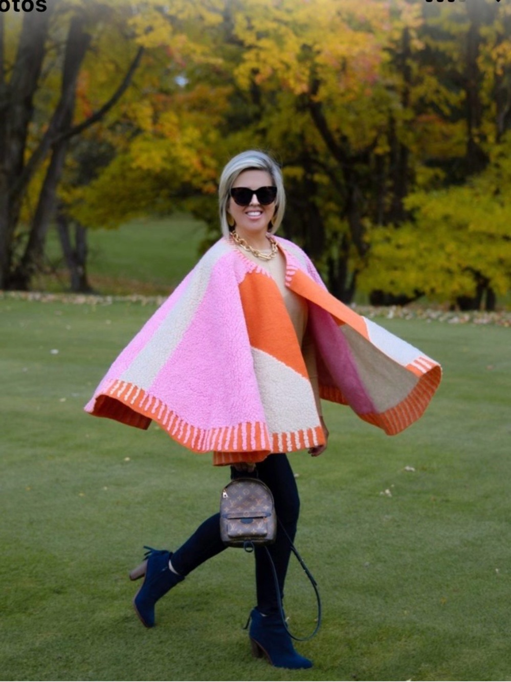 Marge Wool Blend Colorblock Pink & Orange Cape Sweater OS